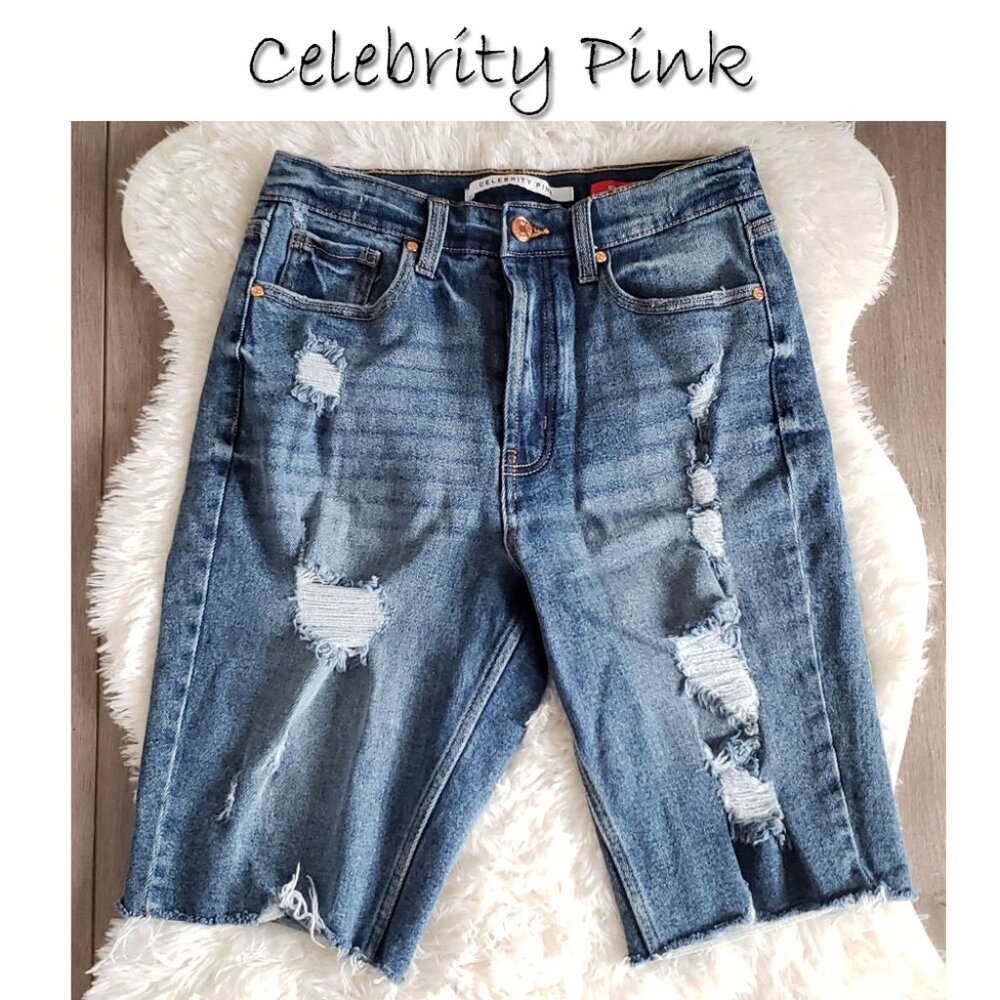 Celebrity Pink Distressed Ripped Denim Jean Shorts Size 5/27
